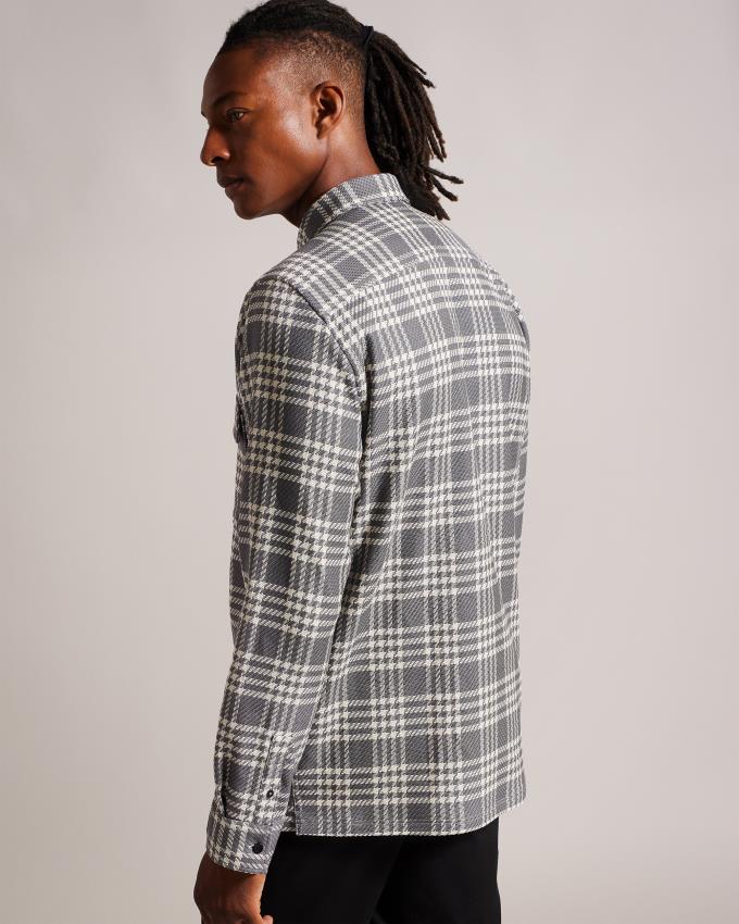 Chemises Ted Baker Long Sleeve Textured Check Grise Clair Homme | AXZ-36947783